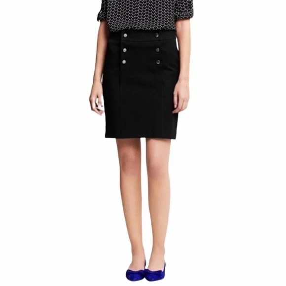 BANANA REPUBLIC Sloan Pencil Skirt Black Sailor Buttons Minimalist Size 8 NWT - Picture 1 of 13